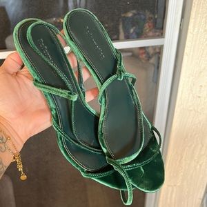 Reformation Marylou Velvet Sandal in Forest Green